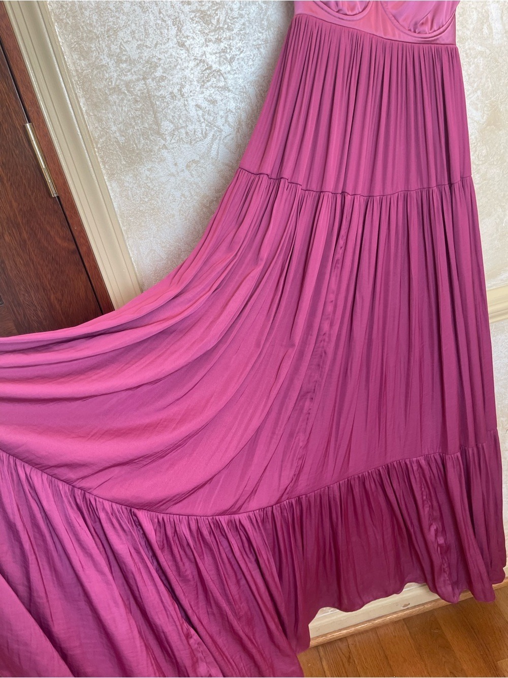 Free People Freya Berry Pink Satin Corset Tiered Maxi Dress M Coquette Fairycore - Picture 15 of 16